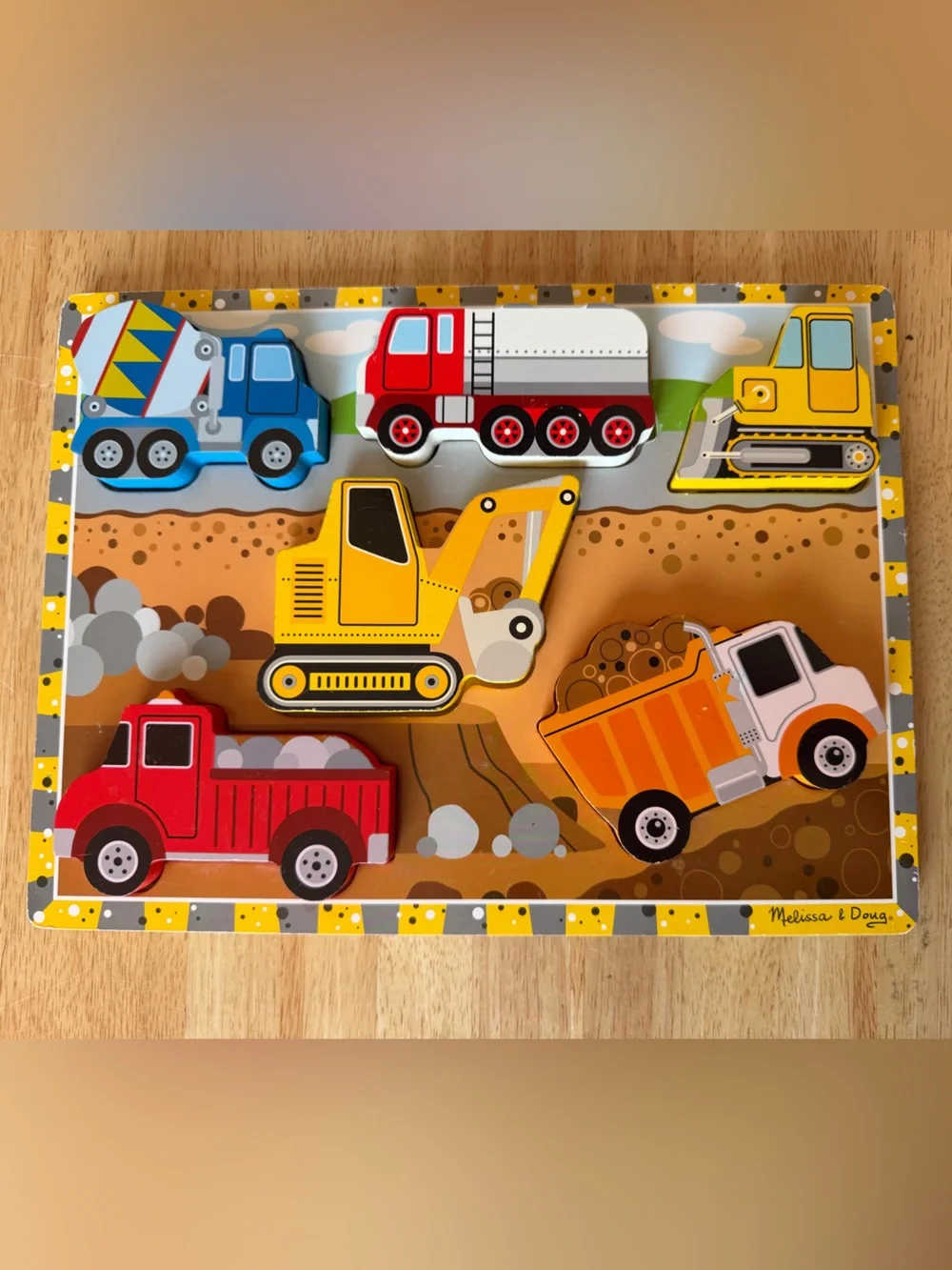 Melissa & Doug Construction Vehicles Chunky Wooden Puzzle - used